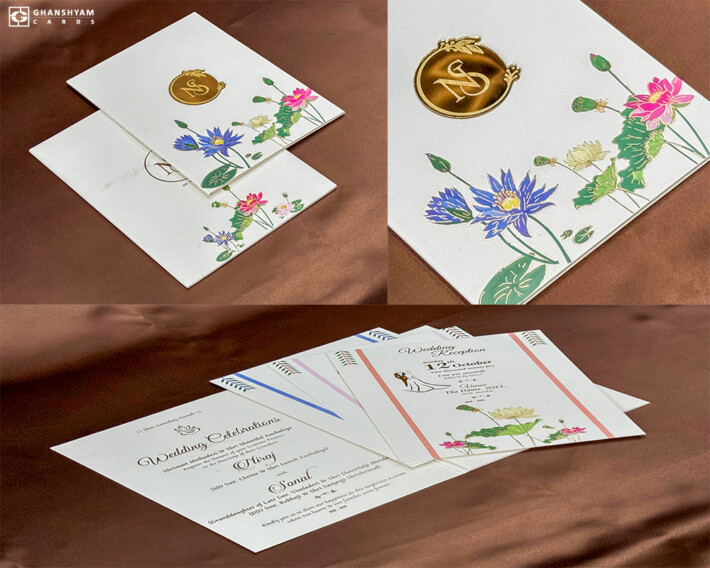 Modern Lotus Theme Wedding Invitation BM 409