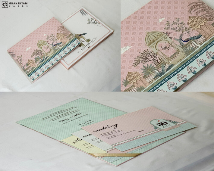 Pastel Pink Designer Pichwai Theme Wedding Invite BM 473