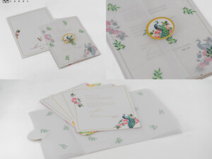 Peacock Theme Butter Paper Designer Wedding Card BM 474