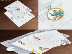 Peacock Theme Butter Paper Wedding Card BM 474