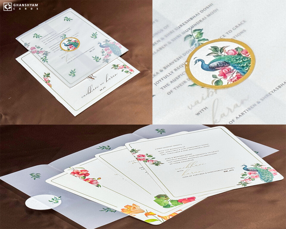 Peacock Theme Butter Paper Wedding Card BM 474