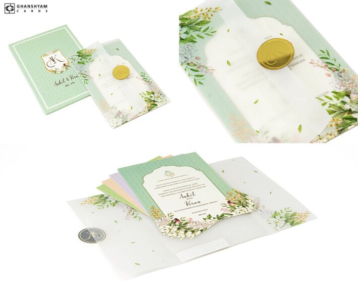 Modern Leaves Tropical Theme Wedding Card BM 476
