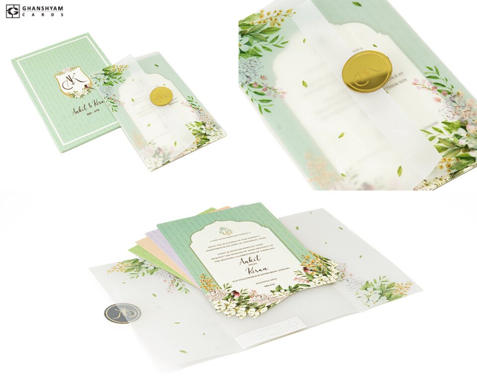 Modern Leaves Tropical Theme Wedding Card BM 476
