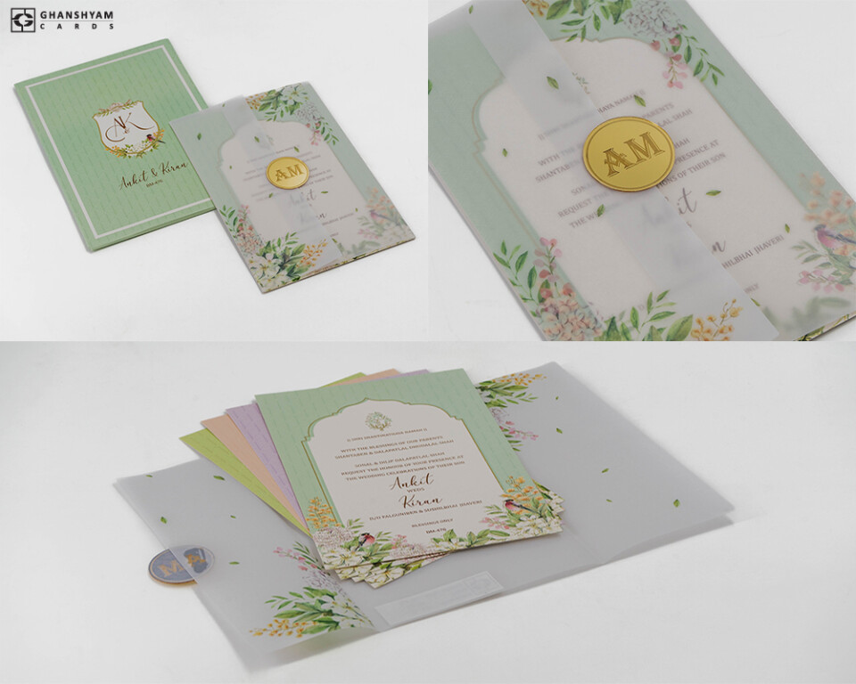 Floral Butter Paper Wedding Invite Design BM 476