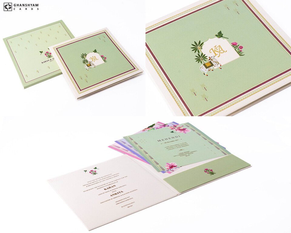 Pichwai Cow Theme Wedding Card BM 507