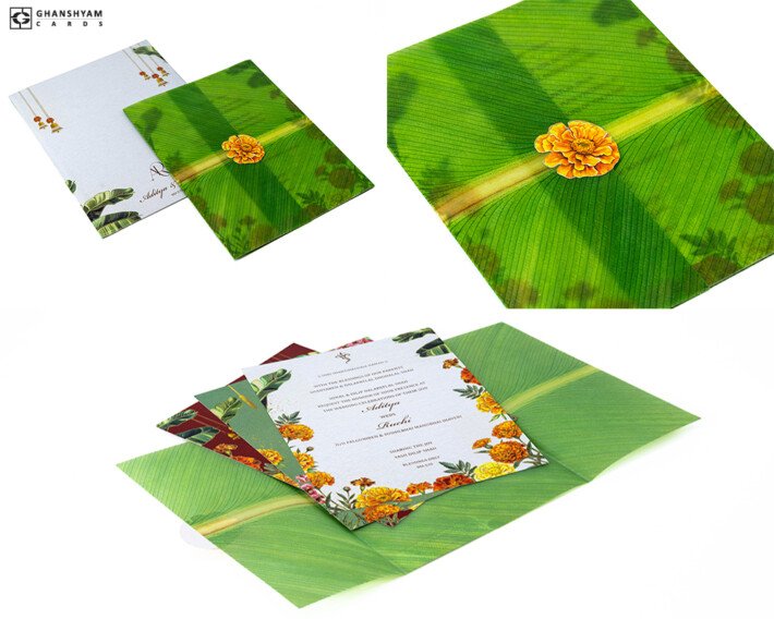 Banana Leaf Theme Designer Wedding Invitation BM 510