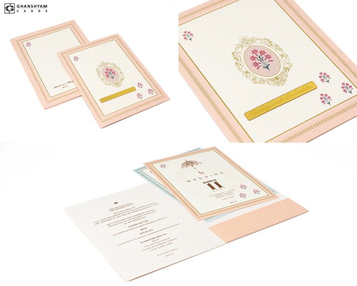 Designer Japiur Flower Theme Wedding Card BM 518 Pink