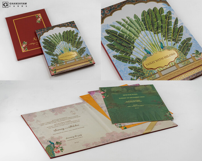 Peacock Theme Padded Deisgner Wedding Card Design BM 523