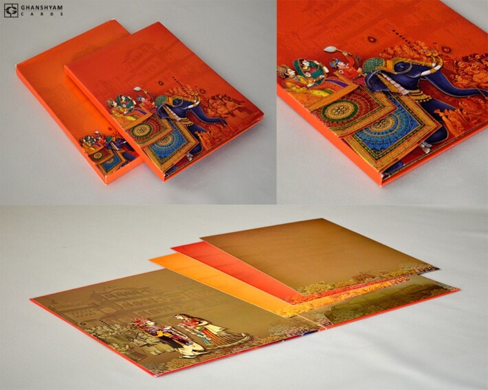Orange Elephant Theme Traditional Wedding Card Design DS CRYSTAL 01