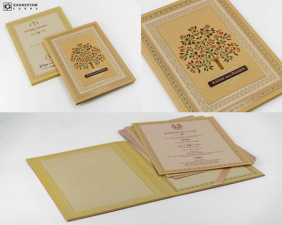 Tree of Life Padded Wedding Card Design DS Lavanya 08