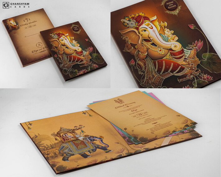 Ganesh Hindu Padded Wedding Card Design DS Lavanya 09