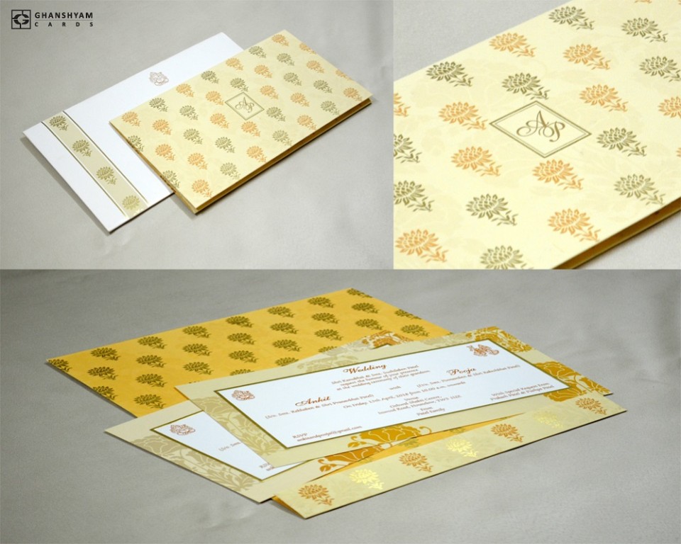 Cream Designer Wedding Card GC 1026