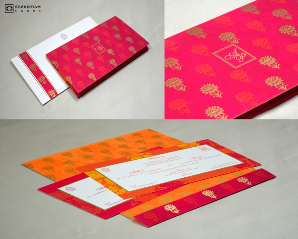 Pink Designer Wedding Card GC 1027