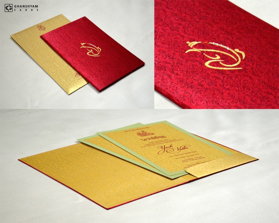 Red Satin Cloth Hindu Wedding Card Design GC 1066