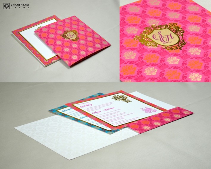 Pink Designer Wedding Card GC 2023