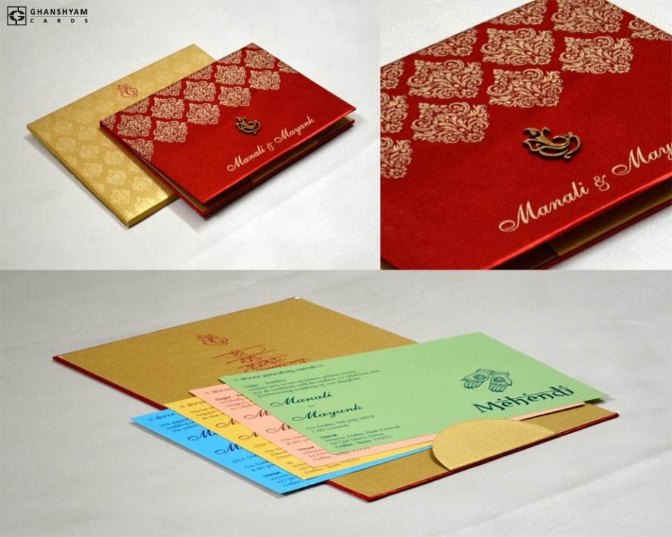 Red Satin Cloth Wedding Card GC 2071