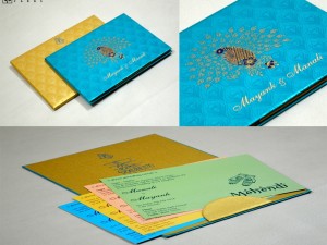 Satin Cloth Peacock Theme Wedding Card Design GC 2079