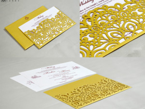 Golden Lasercut Theme Wedding Card GC 3017