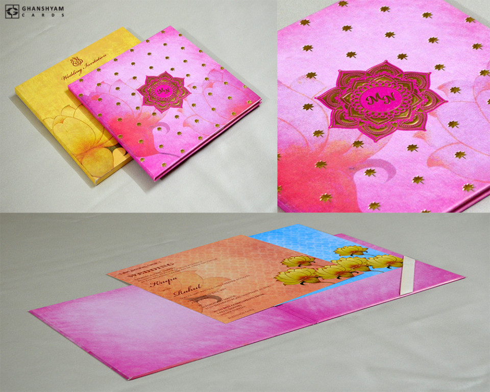 Pink Lotus Theme Wedding Card Design GC 3053