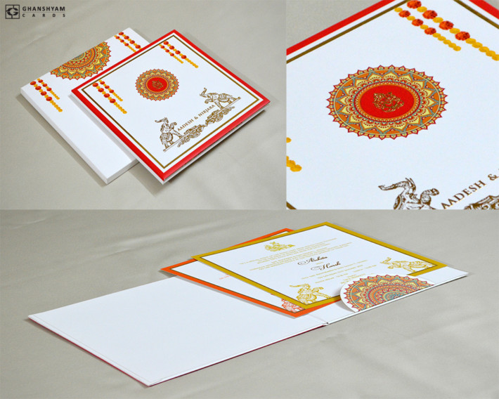 Marigold Flower Theme Wedding Card Design GC 3057