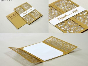 Center Fold Laser Cut Wedding Card Design LM 259 Gold