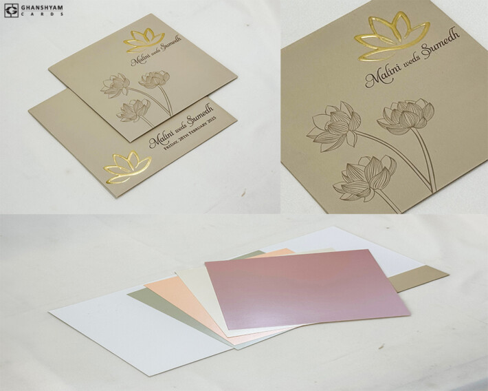 Lotus Theme Budget Wedding Card LM 569