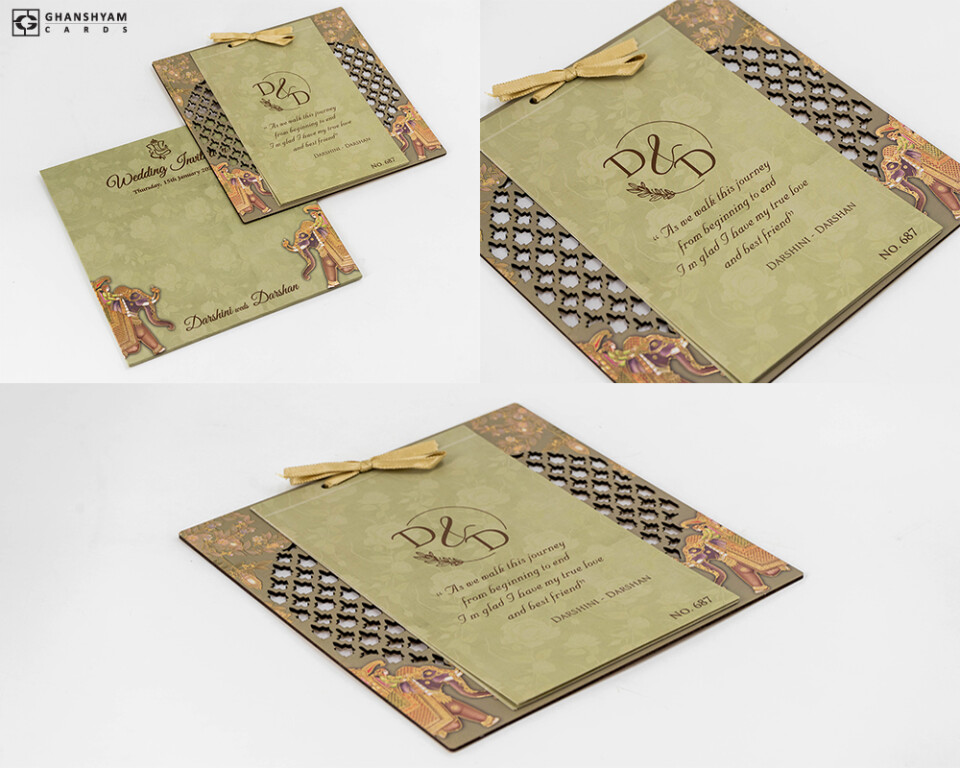Royal Elephant MDF Laser Cut Wedding Card LM 687