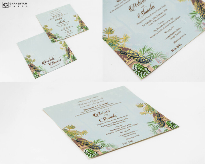 Peacock Theme Engagement Invitation LM 846