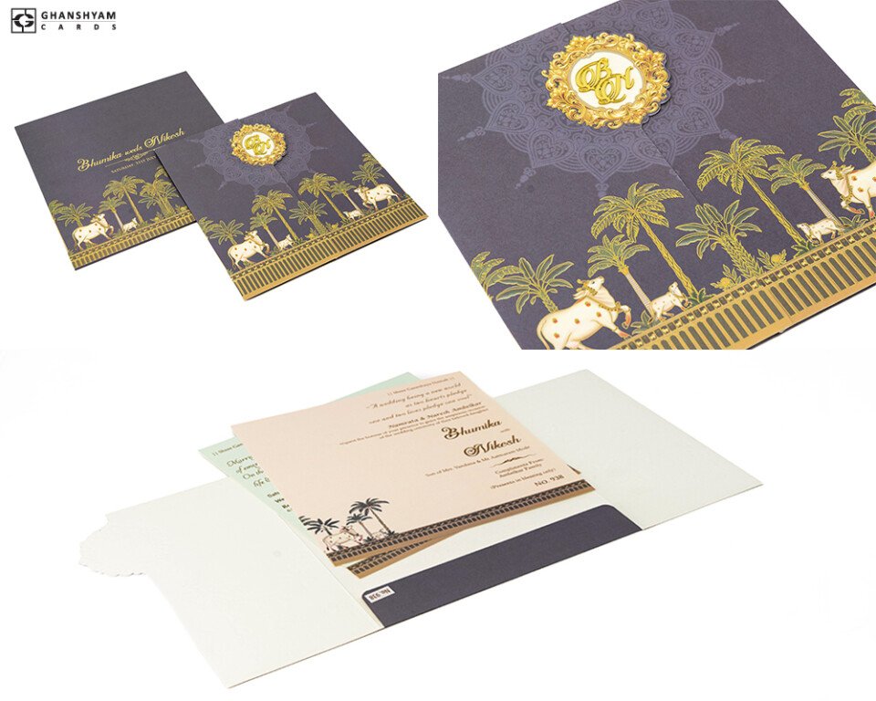 Pichwai Cow Theme Budget Wedding Card LM 938