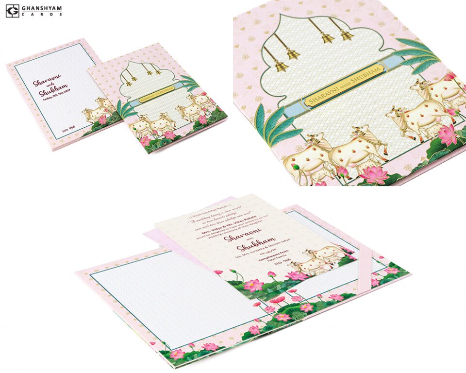 Pichwai Cow Theme Budget Padded Wedding Card LM 968