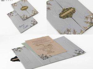 Centre Opening Door Style Floral Padded Wedding Card Design MH 1061
