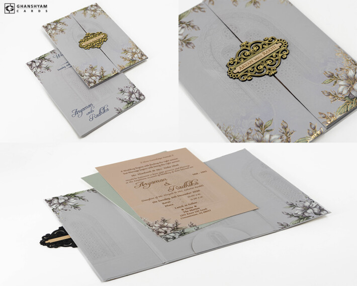 Centre Opening Door Style Floral Padded Wedding Card Design MH 1061