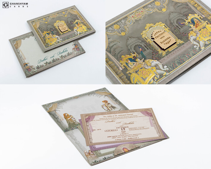 Royal Elephant Theme Traditional Padded Wedding Invitation Design MH 1075