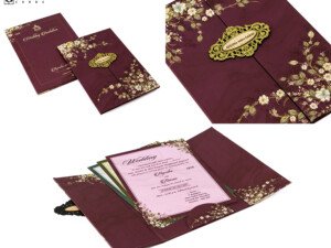 Maroon Floral Wedding Card MH 1076