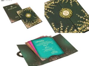Bottle Green Floral Wedding Card MH 1261
