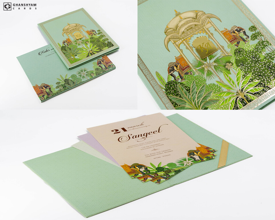 Elephany & Tree Theme Pichwai Padded Wedding Card PP 3277