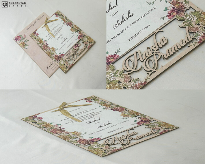 Name Lasercut Floral Theme Wedding Card PP 3288