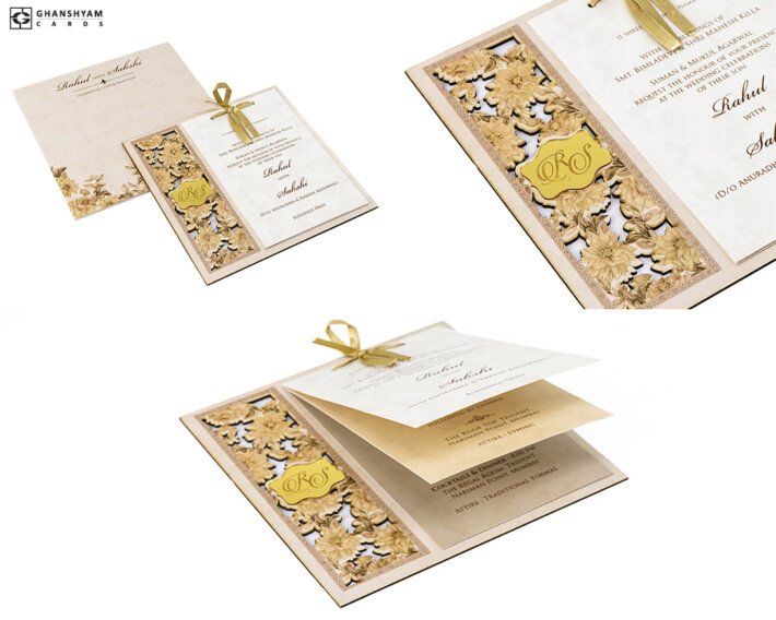 Floral Laser Cut MDF Wedding Card PP 3291
