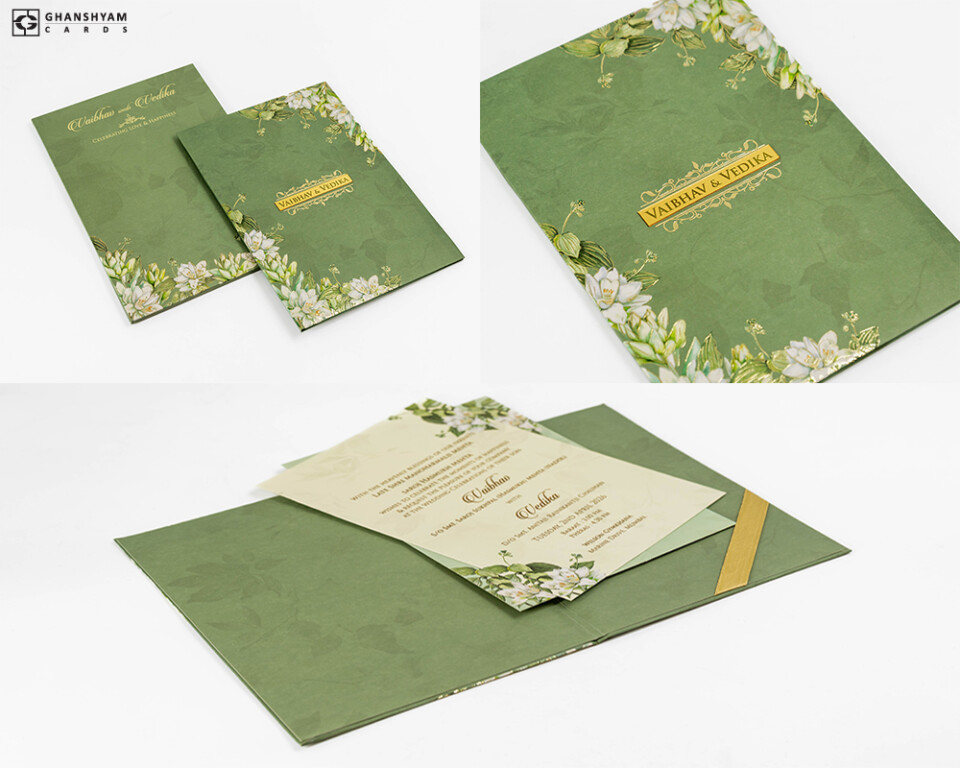 Green Floral Designer Multifaith Wedding Card PP 3374