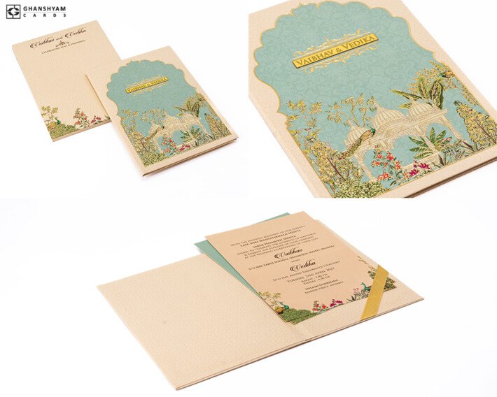 Pichwai Theme Padded Wedding Card PP 3376