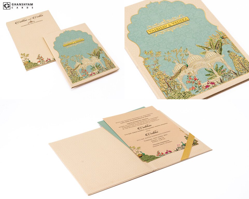 Pichwai Theme Padded Wedding Card PP 3376
