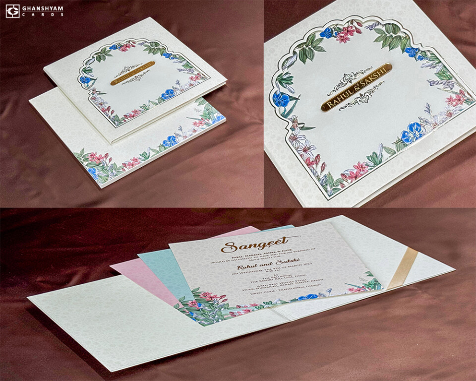 Multilayered Floral Theme Wedding Card PP 3392