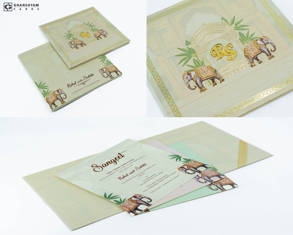 Elegant Elephant Theme Wedding Invitation Design PP 3395