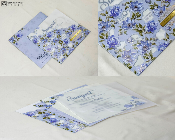 Blue Floral Theme Wedding Card PP 3417