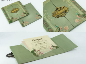 Centre Opening Door Style Lotus Theme Padded Wedding Card Design PP 3527