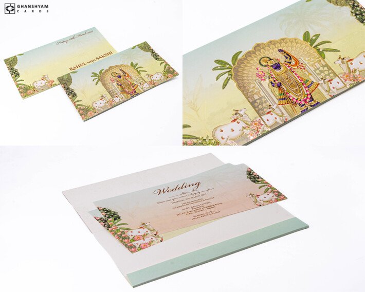Shrinathji Pichwai Budget Wedding Card PP 3550