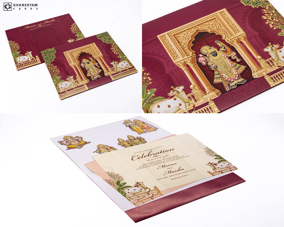 Shrinathji Pichwai Budget Wedding Card PP 3569