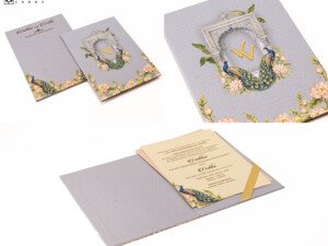 Peaock Theme Purple Wedding Card PP 3623