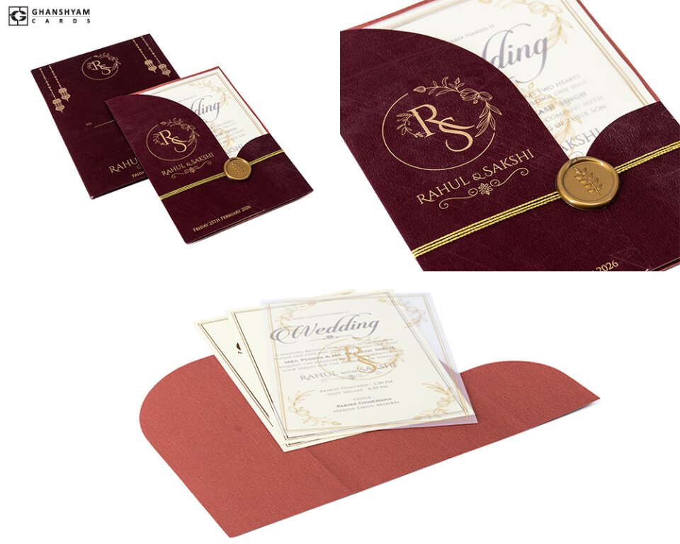 Designer Wedding Invitation with Wax Seal PP 3678