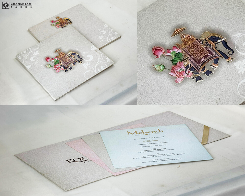 Elephant Theme Padded Wedding Card PR 2335